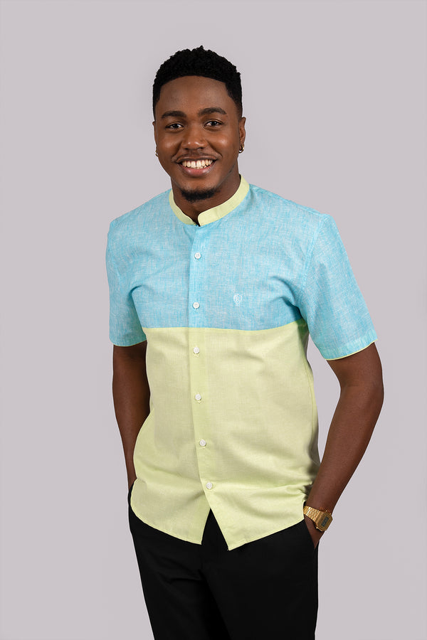 Blue & Electric Green Short Sleeve Shirt