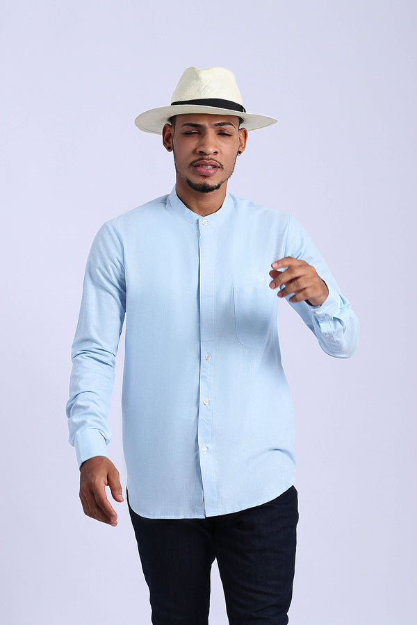 Light Blue Long Sleeve Linen Top