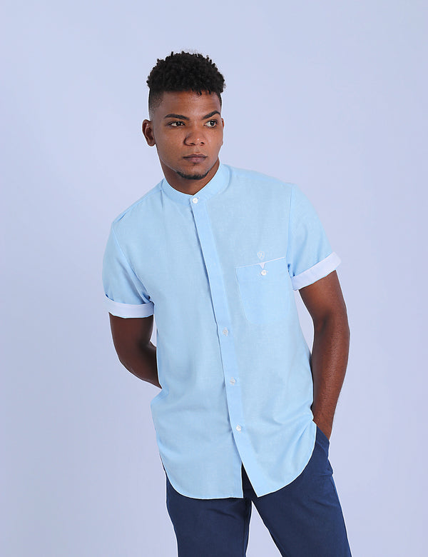 Light Blue Short Sleeve Linen Top