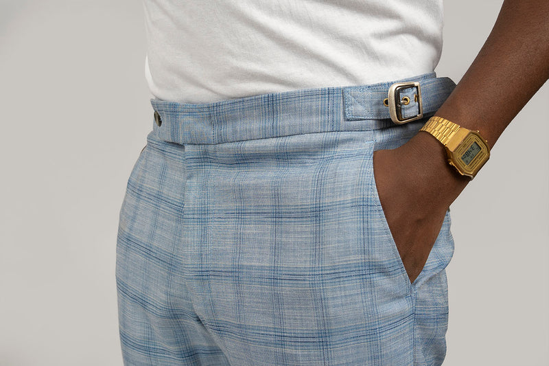 Sky blue Plaid Trouser