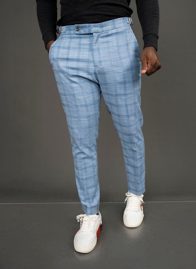 Sky blue Plaid Trouser